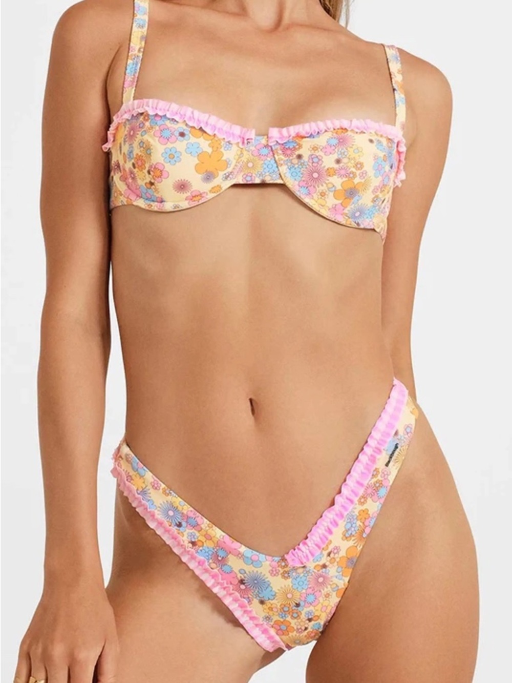BLACKBOUGH Like New 💫 Floral Ruffle Trim Bikini Set - Pink/Yellow 🌸